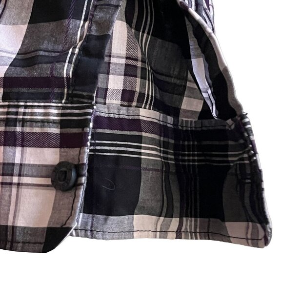 Helix Button Up Shirt Mens L Black White Checkered Plaid Western Roll Up Cuffs - Picture 8 of 12